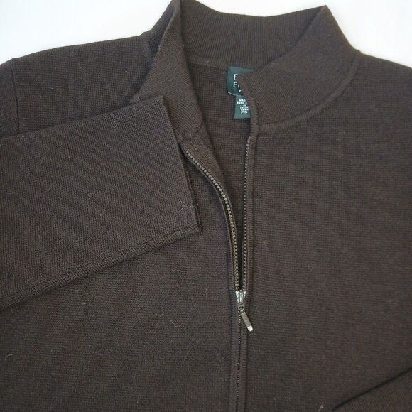 Eileen Fisher Petite S Zip Up Knit Cardigan Mock Neck Italian Wool Dk Brown - Picture 1 of 9